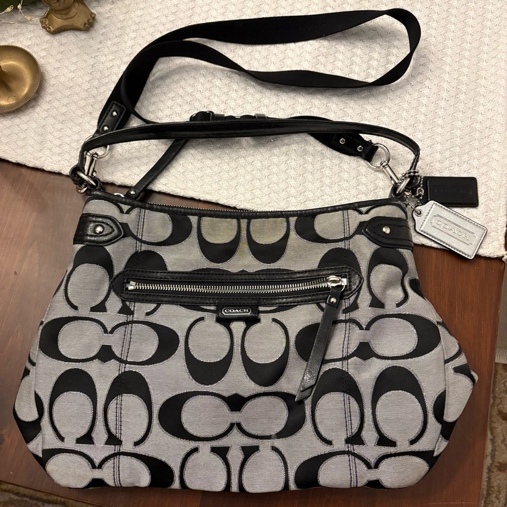 Authentic - Coach - Daisy Outline Signature Metallic Hobo Bag - Moonlight